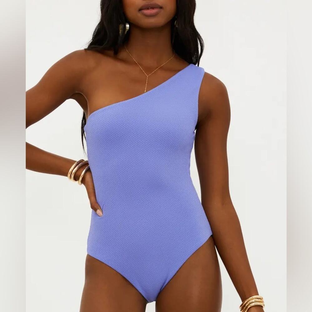 Beach Riot Alba One-Shoulder One-Piece Swimsuit in Periwinkle Waffle L
